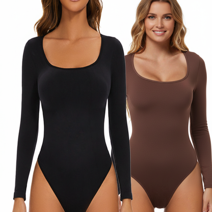 body gainant shapewear manches longues noir et marron femme effet ventre plat maintien naturel et confort sculptant maison kali