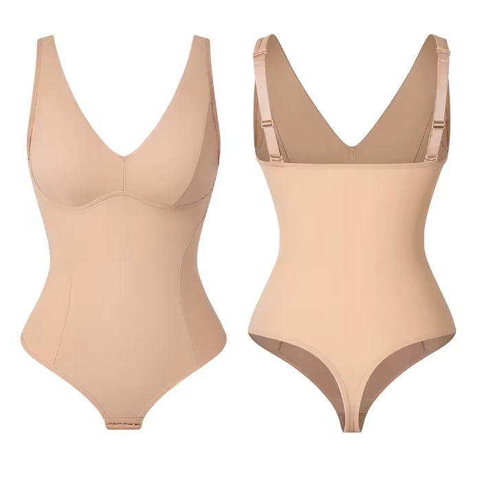 body gainant string beige shapewear femme face et dos elegance naturelle maintien et silhouette affinee maison kali