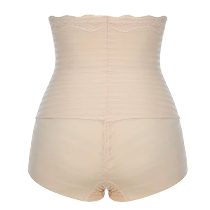 culotte gainante taille haute en dentelle beige shapewear femme vue dos effet ventre plat maintien naturel et galbe harmonieux des fessiers elegant maison kali